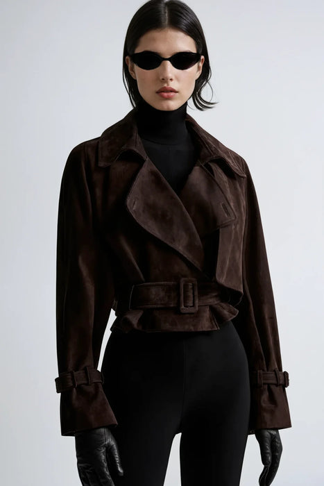 SUED BROWN JACKET CROPPED