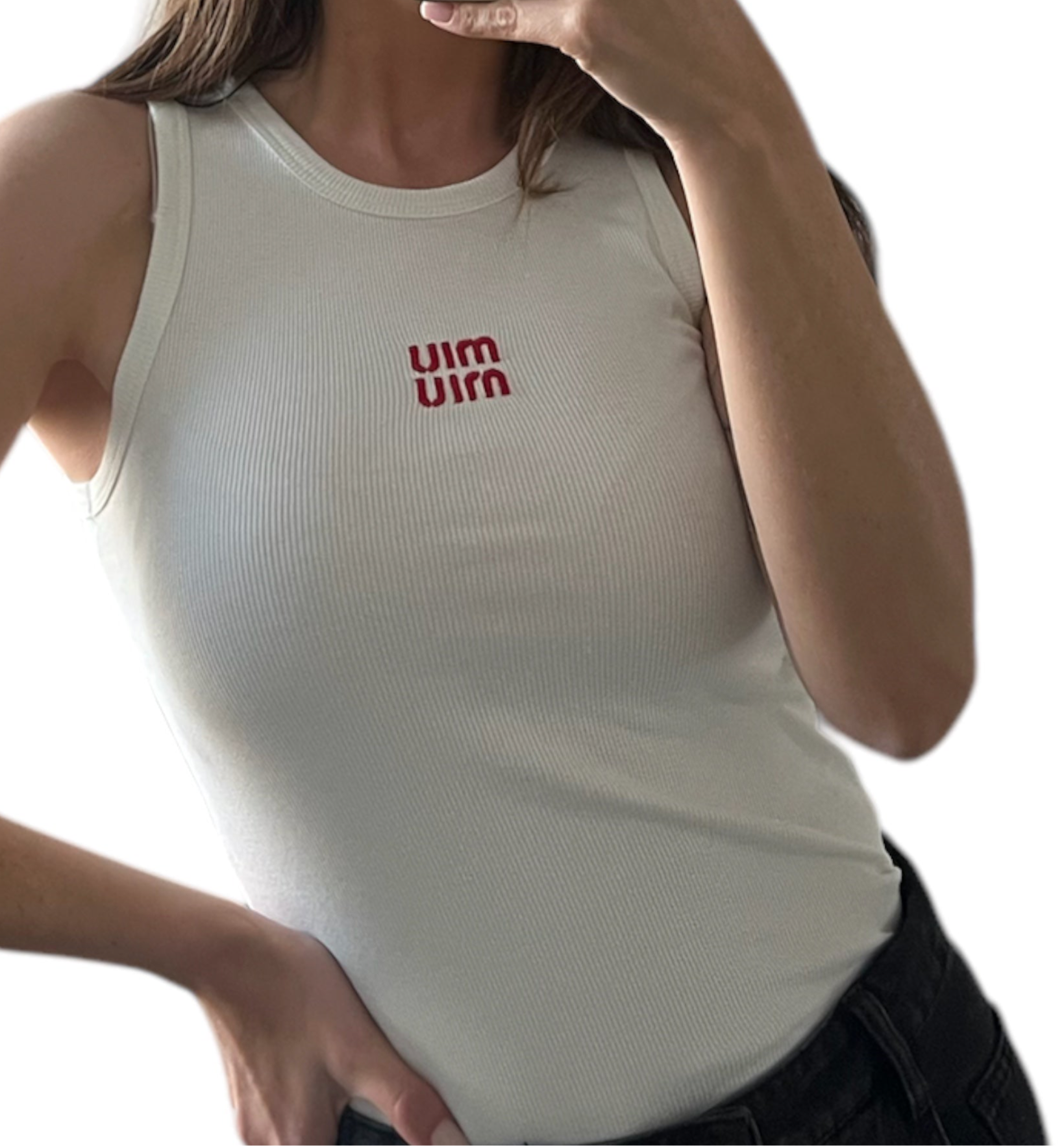 White top red letters